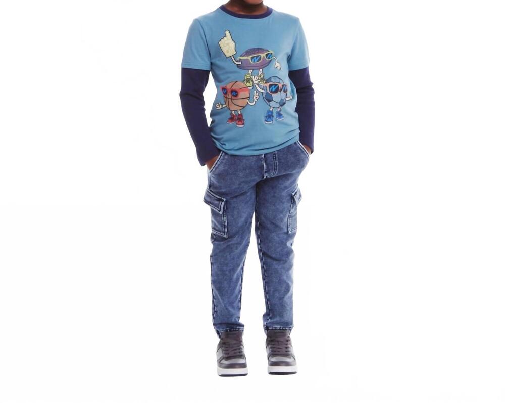 NEW ANDY & EVAN boy's sports twofer tee amd terry pants set in blue